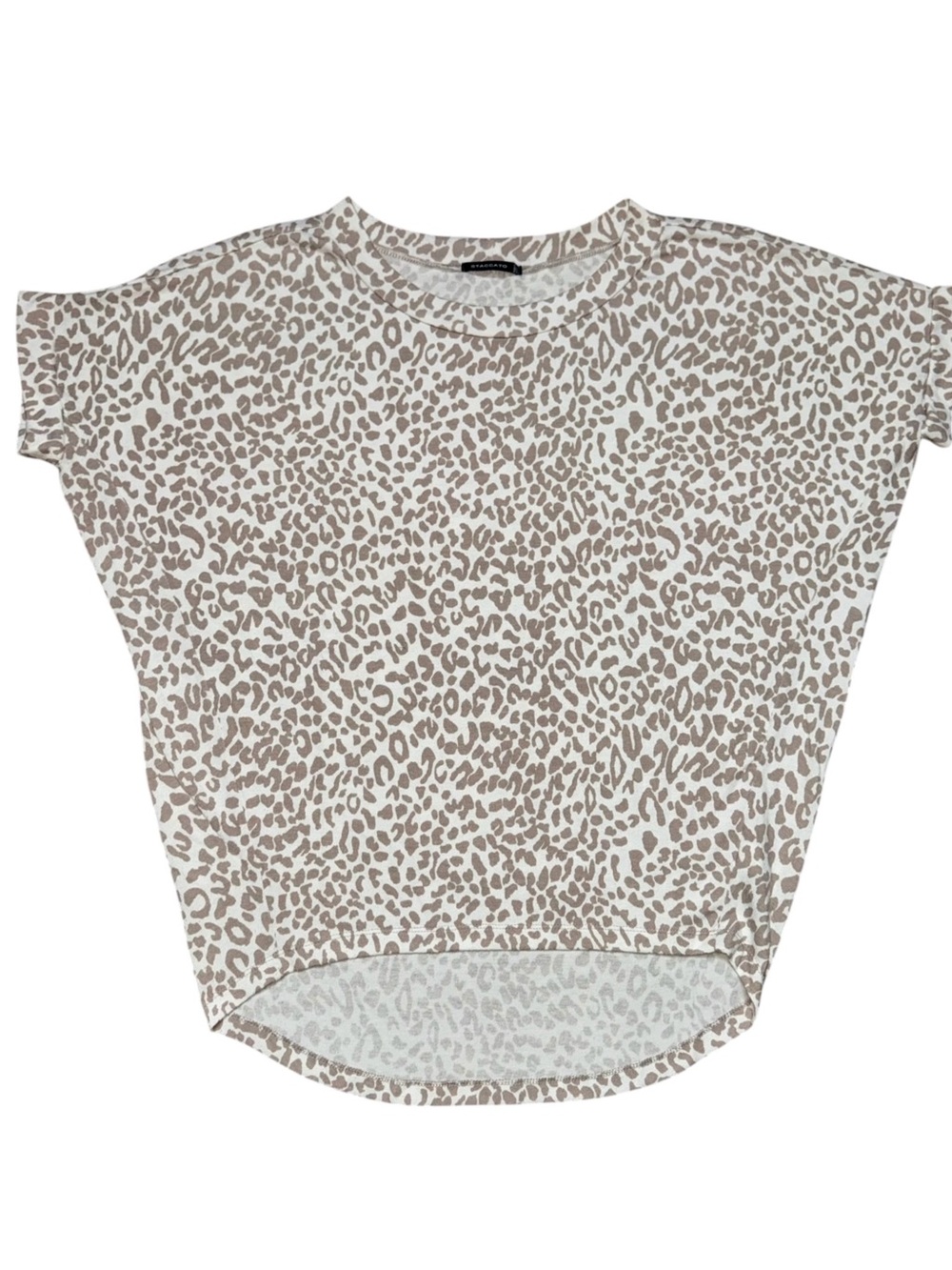 Staccato Women’s M Beige Leopard Print Oversized Dolman Hi-Low Top